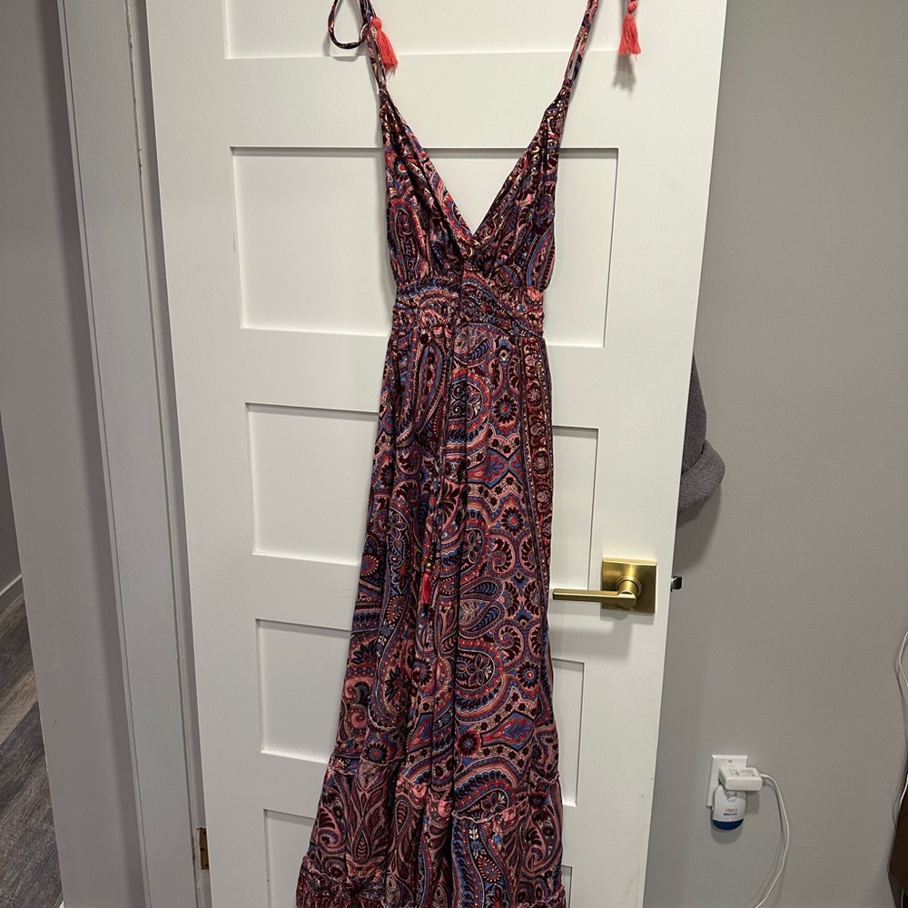 Vibrant Paisley Maxi Dress in Red and Pink